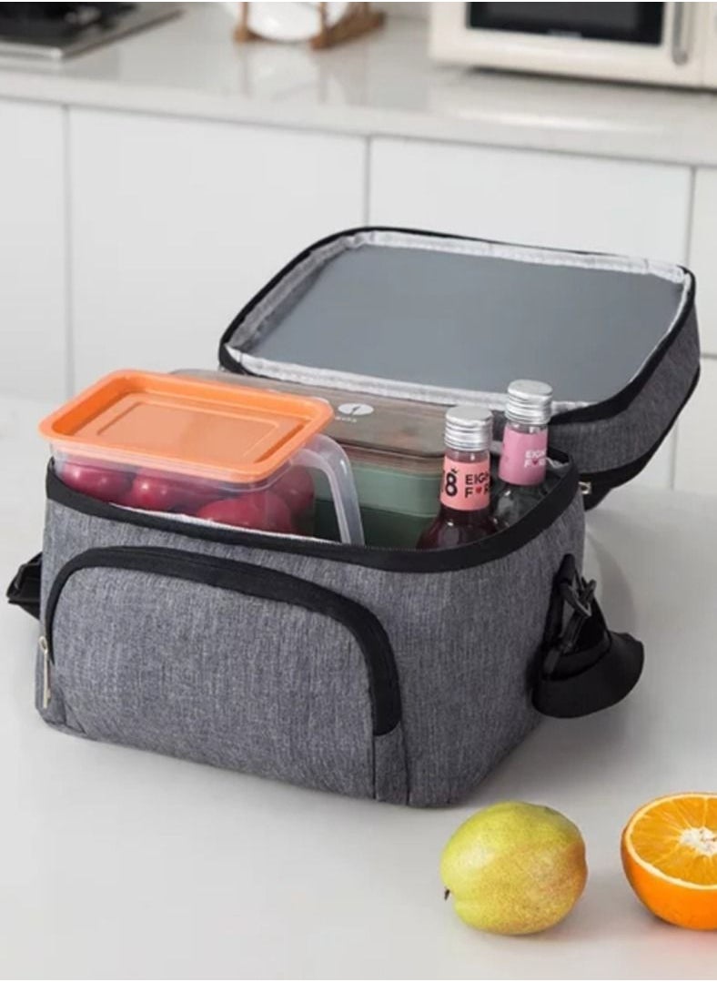 Lunch Box Bag, Bento Bag, 15 Liters/507 OZ Large Size, Cooler Picnic Bag, Thermal Insulated, Leak Proof, Waterproof Material, With Shoulder Strap, Great For Office, Work, School, Outdoor (Grey)