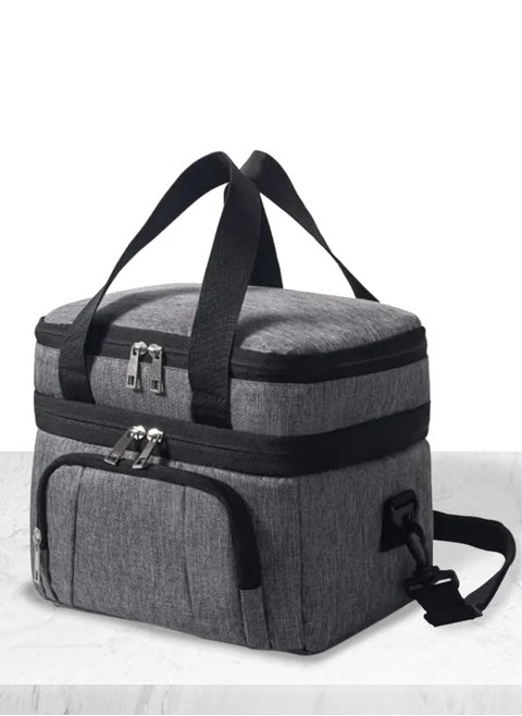 Lunch Box Bag, Bento Bag, 15 Liters/507 OZ Large Size, Cooler Picnic Bag, Thermal Insulated, Leak Proof, Waterproof Material, With Shoulder Strap, Great For Office, Work, School, Outdoor (Grey)