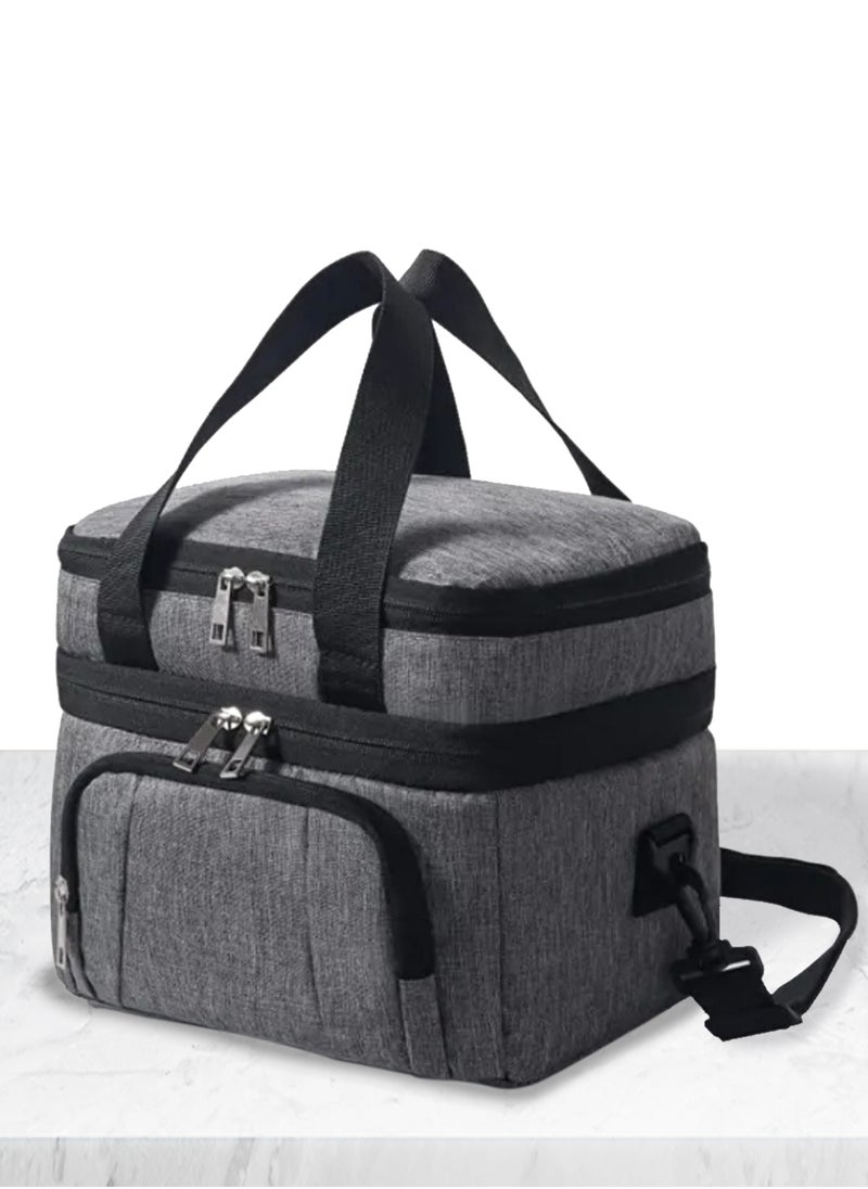 Infinity Lunch Box Bag, Bento Bag, 15 Liters/507 OZ Large Size, Cooler Picnic Bag, Thermal Insulated, Leak Proof, Waterproof Material, With Shoulder Strap, Great For Office, Work, School, Outdoor (Grey)  - Image 1