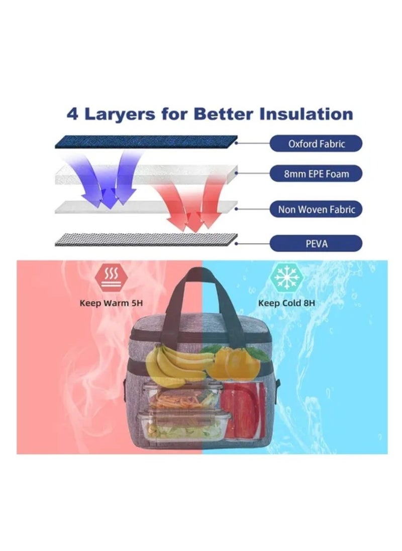 Infinity Lunch Box Bag, Bento Bag, 15 Liters/507 OZ Large Size, Cooler Picnic Bag, Thermal Insulated, Leak Proof, Waterproof Material, With Shoulder Strap, Great For Office, Work, School, Outdoor (Grey)  - Image 4