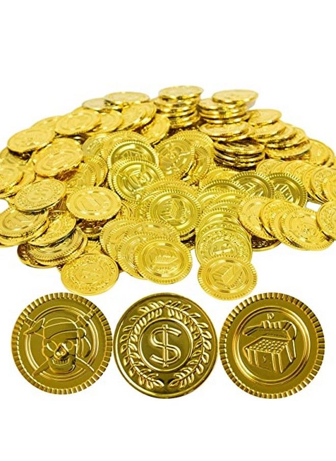 GiftExpress 144Pc Plastic Gold Coins Pirate Coins Kids Pretend Play Coins Treasure Coins For Pirate Party Gold Coins For Treasure Hunt Game And Party Favors  - Image 1