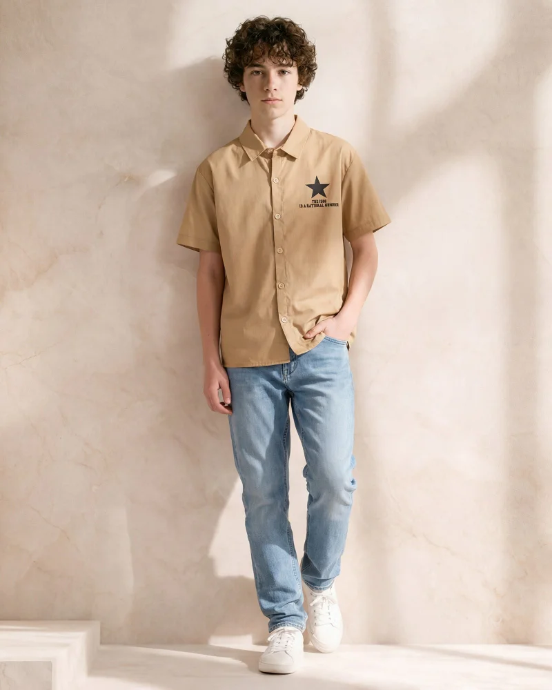 ردتاغ Boys Brown Printed Shirt