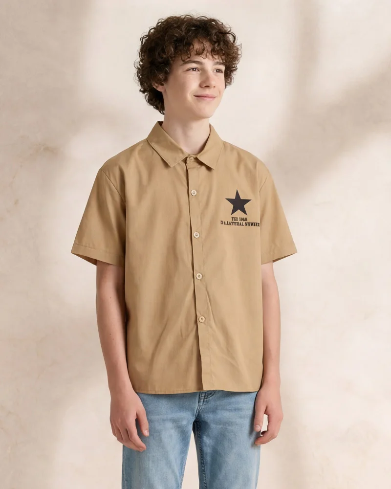 ردتاغ Boys Brown Printed Shirt