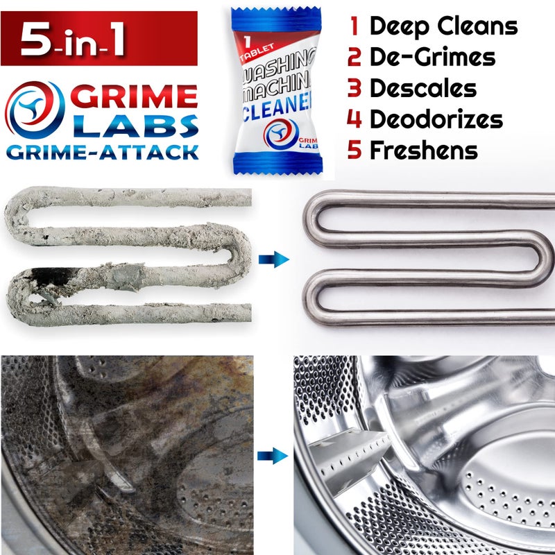 GRIME LABS Washing Machine Cleaner Tablets - Penetrating Deep Clean Washer Cleaner Tablets For Front Loader And Top Load HE - Active Formula Tub Descaler Deodorizer - Image 2