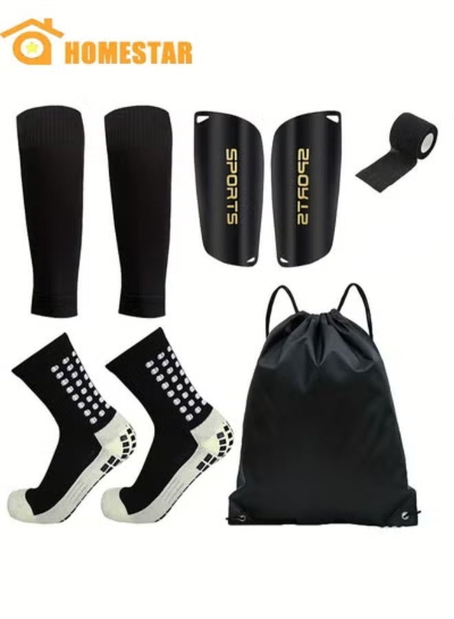 HOMESTAR Football Five-Piece Set, 1 Pair Grip Soccer Socks, 1 Pair Soccer Sleeve Socks with 1 Pair Shin Guards and 1 Shin Straps, 1 Storage bag - Image 1