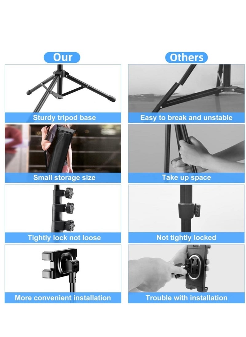 Tablet Stand Holder – iPad Tripod Floor Holder with Height Adjustable, 360° Rotating Cell Phone Stand for Video Recording, Compatible with iPad Pro, Mini, Air, iPhone, and 4.7-13" Tablets/Phones - Image 3