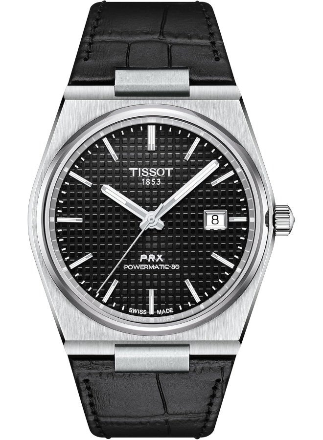 TISSOT Mens PRX Powermatic 80 316L Stainless Steel case Automatic Watch, Black, Leather  - Image 1