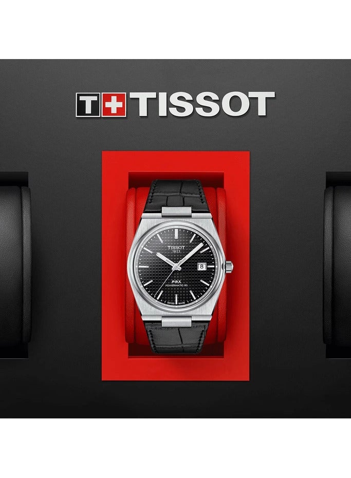 TISSOT Mens PRX Powermatic 80 316L Stainless Steel case Automatic Watch, Black, Leather  - Image 5