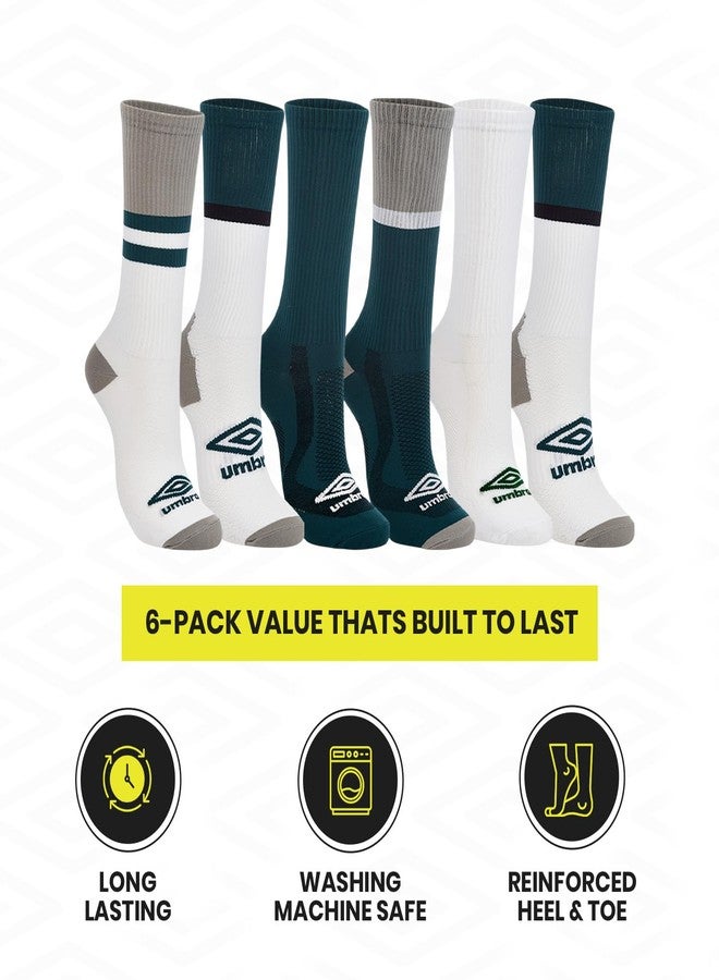 Umbro Men’s 6-Pack Athletic Crew Sports Socks, Moisture-Wicking Cushioned Performance, Blue White Multi/Varsity Stripes, 6-12 - Image 5