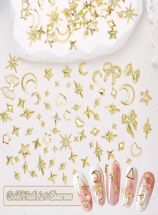 CESUSME 3D Gold Cross Star Nail Charms, Bow Heart Cross Star Moon Alloy Nail Studs, Star Moon Shiny Metal Nail Jewelry Charms, Luxury Rivet Nail Charms for Nail Design DIY Supplies Craft - Image 3