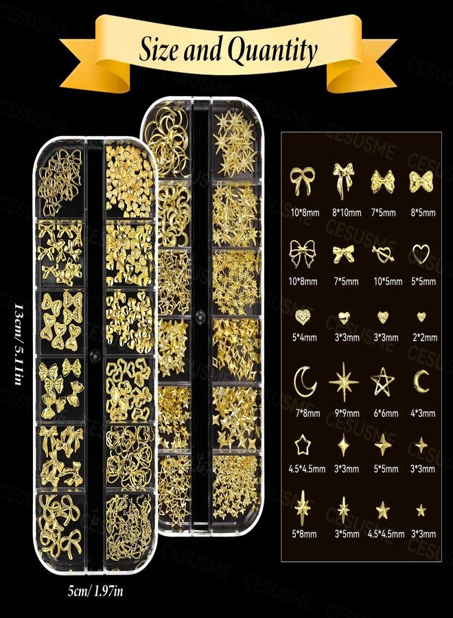 CESUSME 3D Gold Cross Star Nail Charms, Bow Heart Cross Star Moon Alloy Nail Studs, Star Moon Shiny Metal Nail Jewelry Charms, Luxury Rivet Nail Charms for Nail Design DIY Supplies Craft - Image 2