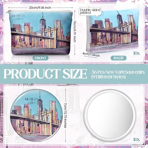 Bulyoou 18 Set New York Souvenirs Gifts Bulk City Cosmetic Bag Nyc Makeup Mirrors Souvenirs from USA Women New York Makeup Bag Birthday Party Favors Trip Journey Gifts for Friend Sisters - Image 3