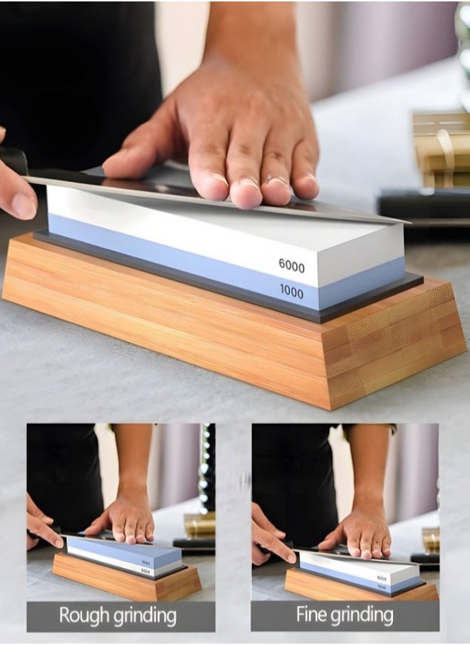 Whetstone Knife Sharpener,Sharpening Stone with Bamboo Base