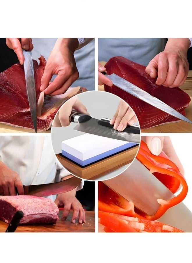 Whetstone Knife Sharpener,Sharpening Stone with Bamboo Base