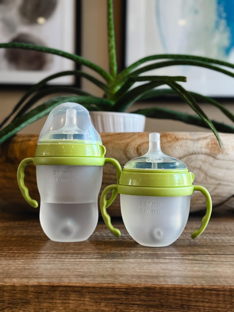 BelBeyo Straw Cup Conversion Kit For Comotomo Baby Bottles 2-Count  Food Grade Silicone Straw Nipples  All Silicone Weighted Straw  Bottle Handles And Cleaning Brush  Bpa Free  6+ Months (Straw Top  Green) - Image 5