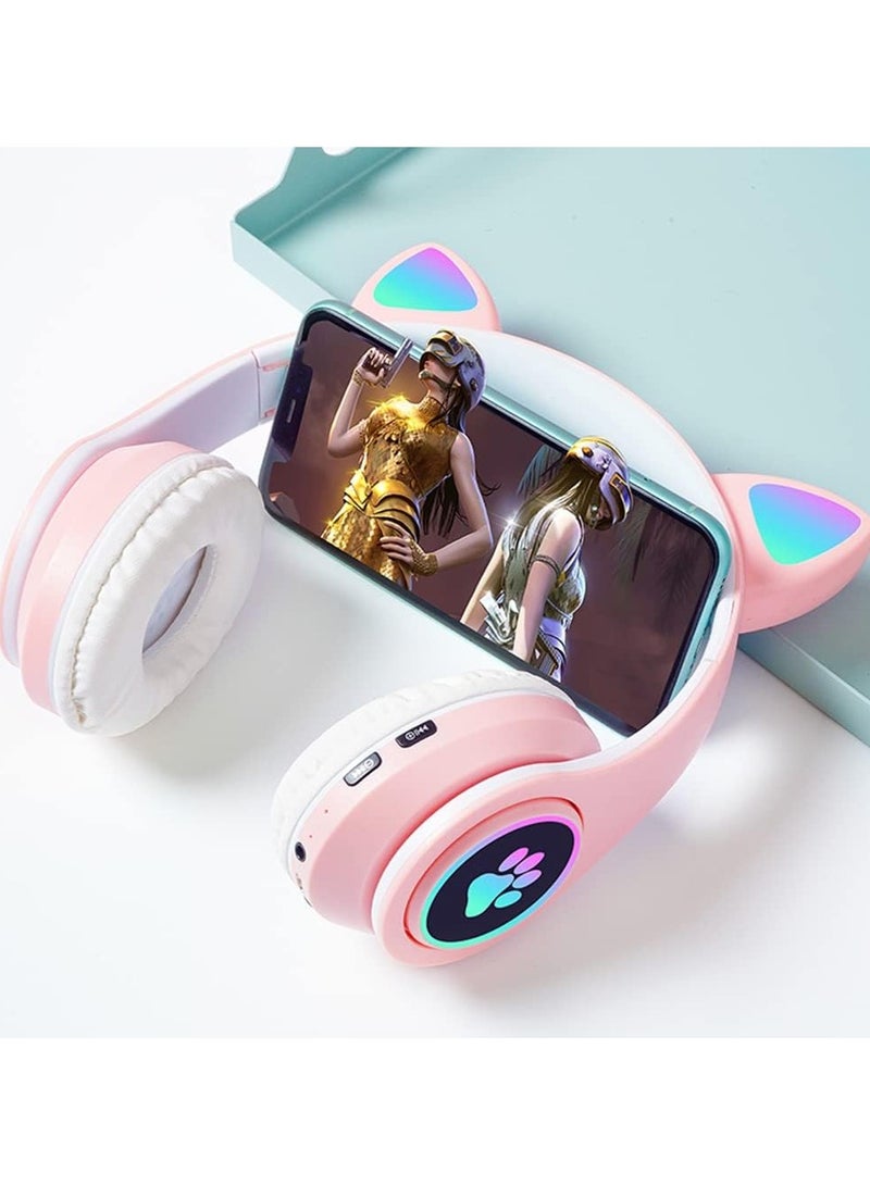 general Wireless headphone with cat ears design with microphone and glowing blue light for computer and mobile games and gifts - Image 3