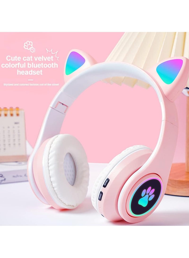 general Wireless headphone with cat ears design with microphone and glowing blue light for computer and mobile games and gifts - Image 2