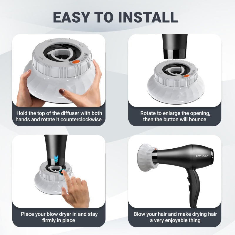 Evalunira Universal Hair Diffuser: Hair Dryer Diffuser Attachment for Curly & Wavy Hair, Fits 1.4-2.4 Inch Nozzles, Ideal for Long Thick Hair, Hair Styling Toolï¼ŒWhite - Image 3