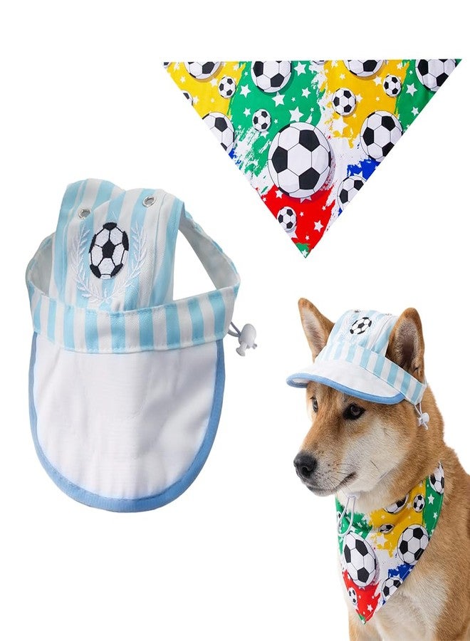 Qpets® Dog Bandana & Cap Set, Football Print Triangle Pet Scarf & Hat with Ear Holes Combo Cute, Stylish & Comfortable Accessories for Small, Medium & Large Dogs & Cats - Image 1