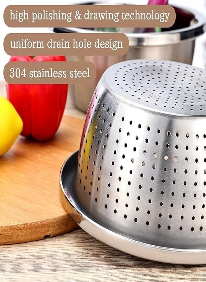 SHREESAMP Strainer Stainless Steel Kitchen Drainer Basket for Washing Rice Vegetables Fruits Salad Mixing Food Prep Silver Mesh Strainer Micro-Perforated Metal Countertop Grain Basket (Grater) - Image 2