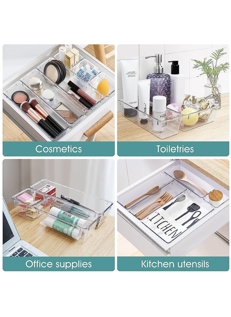 JOMILA 25 PCS Clear Plastic Drawer Organizer Set 4 Sizes Desk Drawer Divider Organizers and Storage Bins for Makeup Jewelry Gadgets for Kitchen Bedroom Bathroom Office  - Image 5