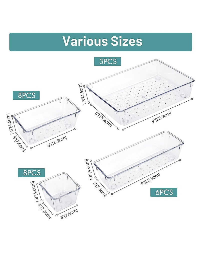 JOMILA 25 PCS Clear Plastic Drawer Organizer Set 4 Sizes Desk Drawer Divider Organizers and Storage Bins for Makeup Jewelry Gadgets for Kitchen Bedroom Bathroom Office  - Image 3