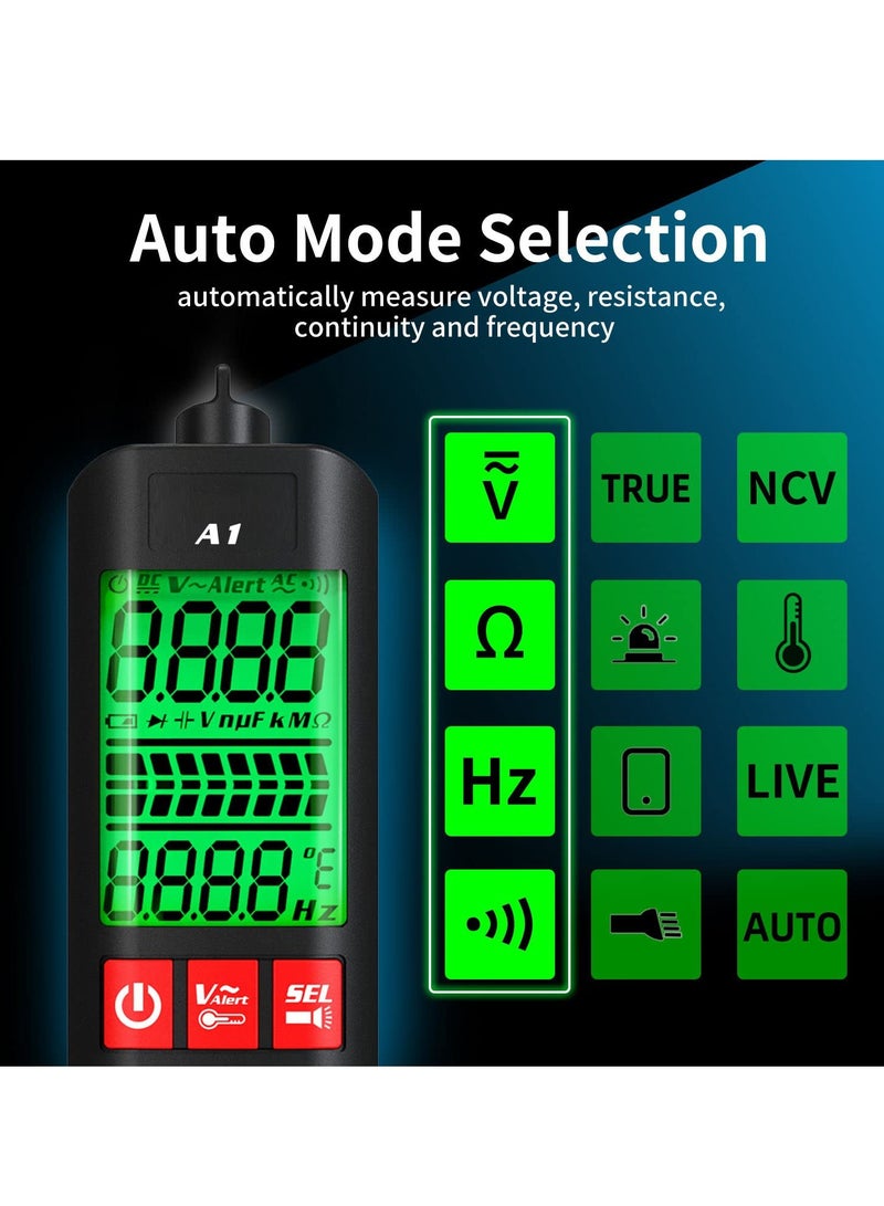 Excefore م tester فولتاج 3-نتائج عرض غير ملامس للكشف عن الجهد، متر متعدد متكامل نطاق مزدوج AC 6V-1000V/90V-1000V حساس كهربائي V-Alert مختبر السلك الحي - Image 3