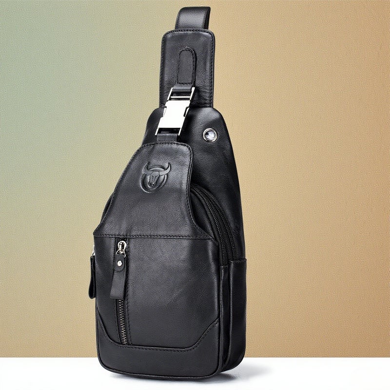 Men's Leather Sling Bag Waterproof Crossbody Pack Chest Shoulder Backpack for Hiking Cycling Mountaineering Travelling - Image 1