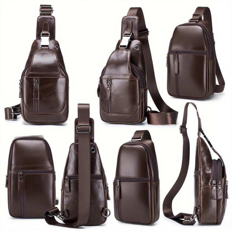 Men's Leather Sling Bag Waterproof Crossbody Pack Chest Shoulder Backpack for Hiking Cycling Mountaineering Travelling - Image 5
