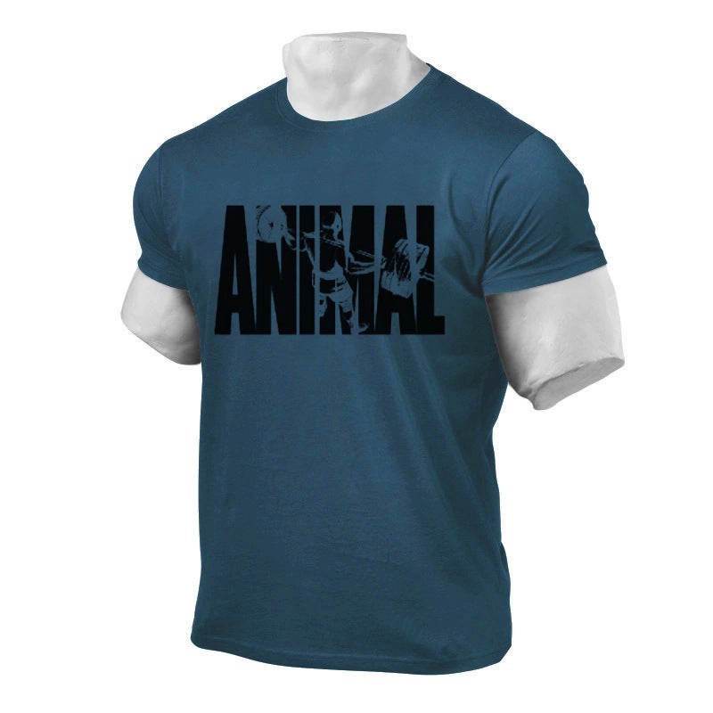 Generic Mens clothing 2020 new fitness sports casual cotton European and American fashion fashion clothing personalized letter short sleeve t-shirt Black printed on navy blue background 