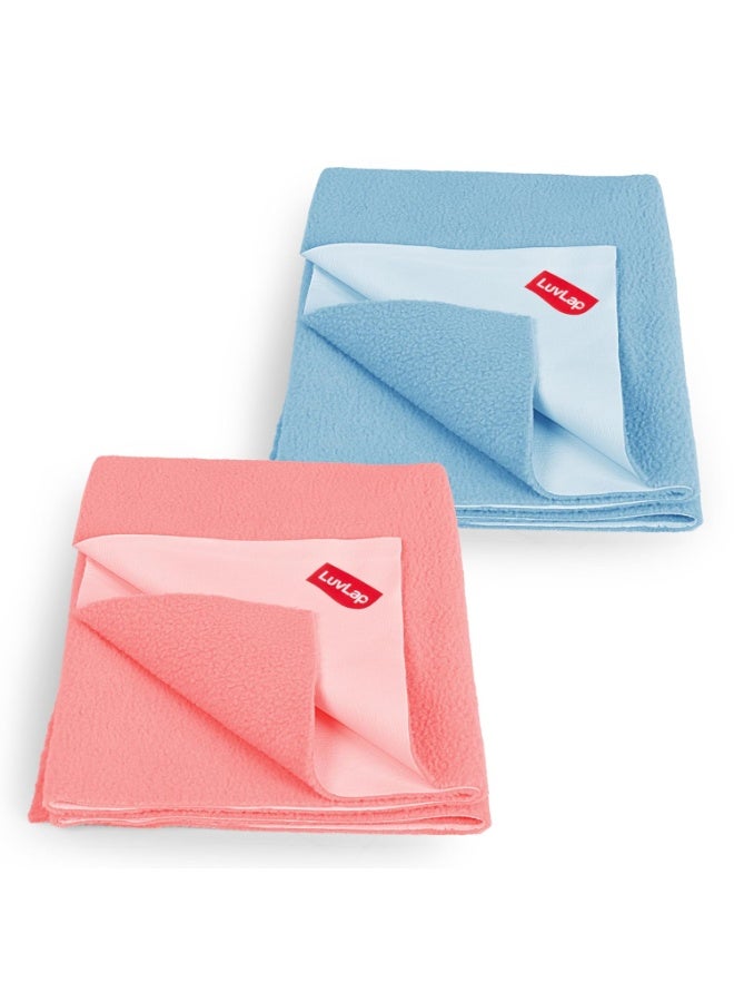 لوفلاب ملاءة/واقي سرير جاف فائق الامتصاص من لوفلاب إنستادراي - أزرق سماوي ووردي سلموني، مناسب للأطفال من عمر 0 ​​شهر فما فوق - مقاس متوسط ​​70 سم × 100 سم، عبوة من قطعتين - Image 1