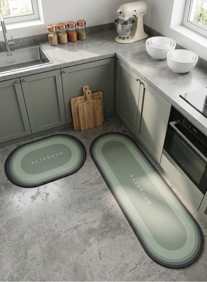 Happy Home 2 Pieces Kitchen Floor Mats, Super Absorbent Bathroom Mat, Washable Kitchen Rug, Diatom Mud Non-Slip Floor Mat for Office, Laundry, Bathroom (Size(38x57)+(38x116)cm) - Image 2