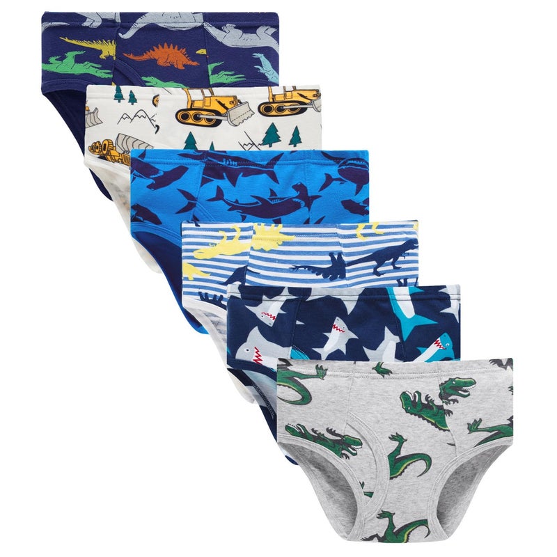 Boboking Little Boys Briefs Dinosaur Truck Toddler Kids Underwear (Pack of 6) 7/8Y - Image 1