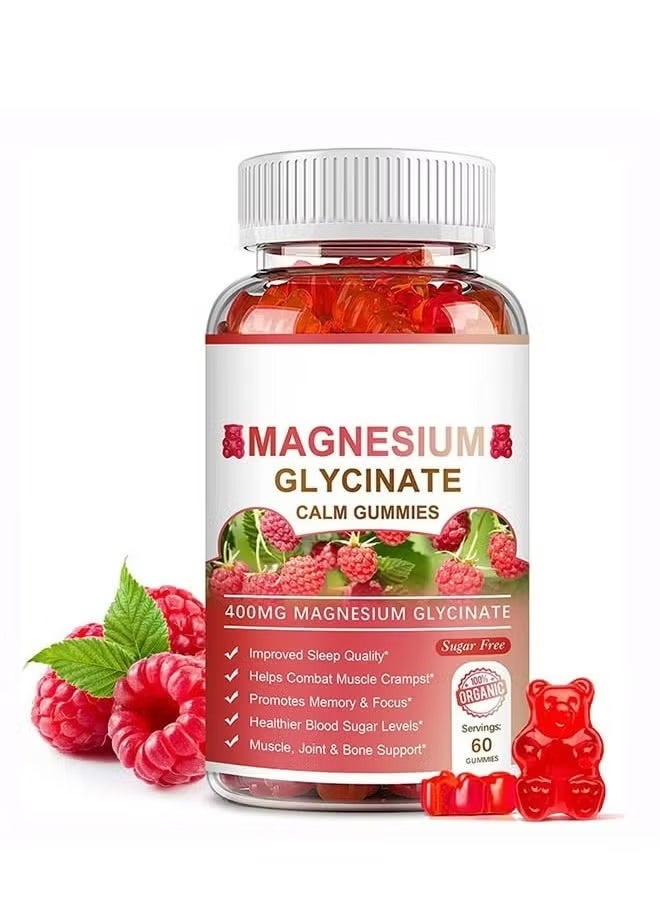 Magnesium Glycinate Magnesium Glycinate Chelate Supplement , Gluten Free, Non GMO with Organic Vegetables for Sleep, Calm, Anxiety, Muscle Cramp and Stress Relief,60 Gummies, 400mg for Each Cap  - Image 1