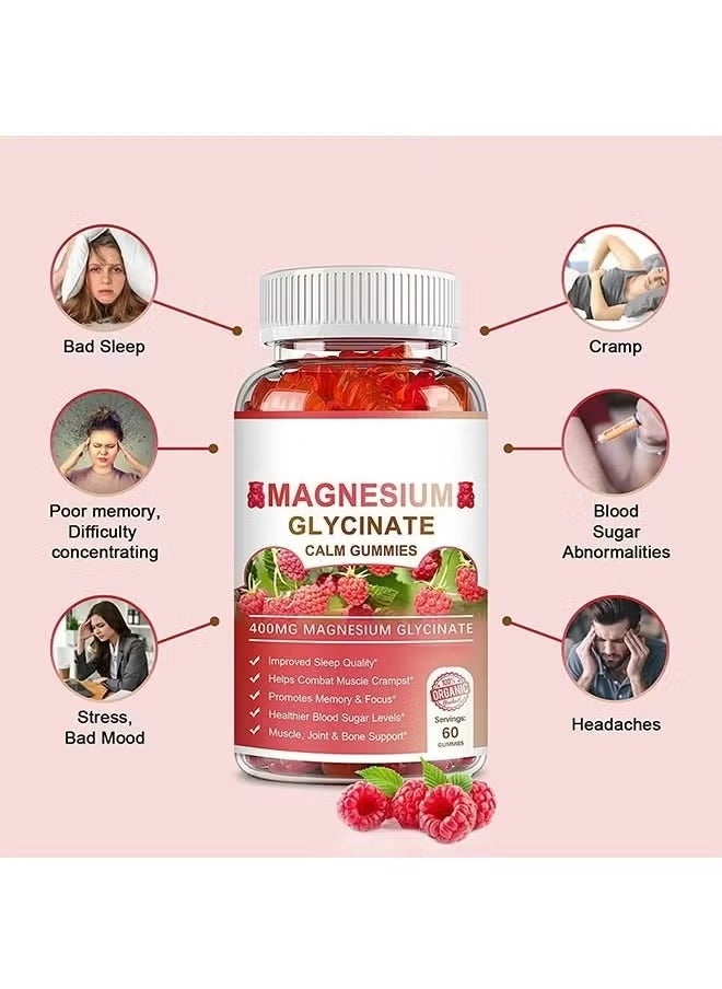 Magnesium Glycinate Magnesium Glycinate Chelate Supplement , Gluten Free, Non GMO with Organic Vegetables for Sleep, Calm, Anxiety, Muscle Cramp and Stress Relief,60 Gummies, 400mg for Each Cap  - Image 3