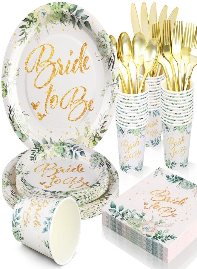 LOOWVY 175Pcs Sage Green Bridal Shower Decorations, Bridal Shower Plates and Napkins Sets Serves 25, Bride to Be Plates for Bachelorette Wedding Engagement Party Supplies - Image 1