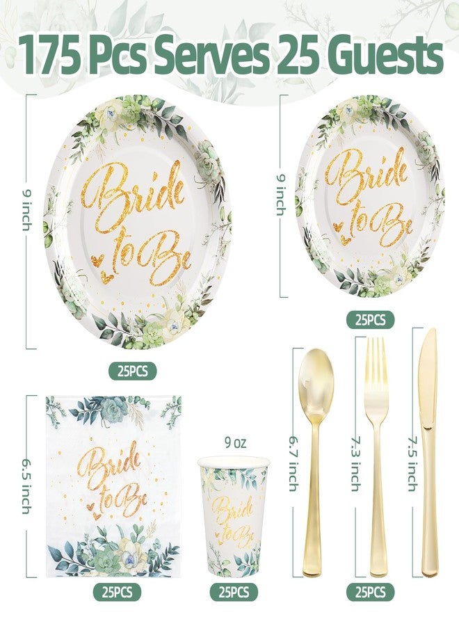 LOOWVY 175Pcs Sage Green Bridal Shower Decorations, Bridal Shower Plates and Napkins Sets Serves 25, Bride to Be Plates for Bachelorette Wedding Engagement Party Supplies - Image 2