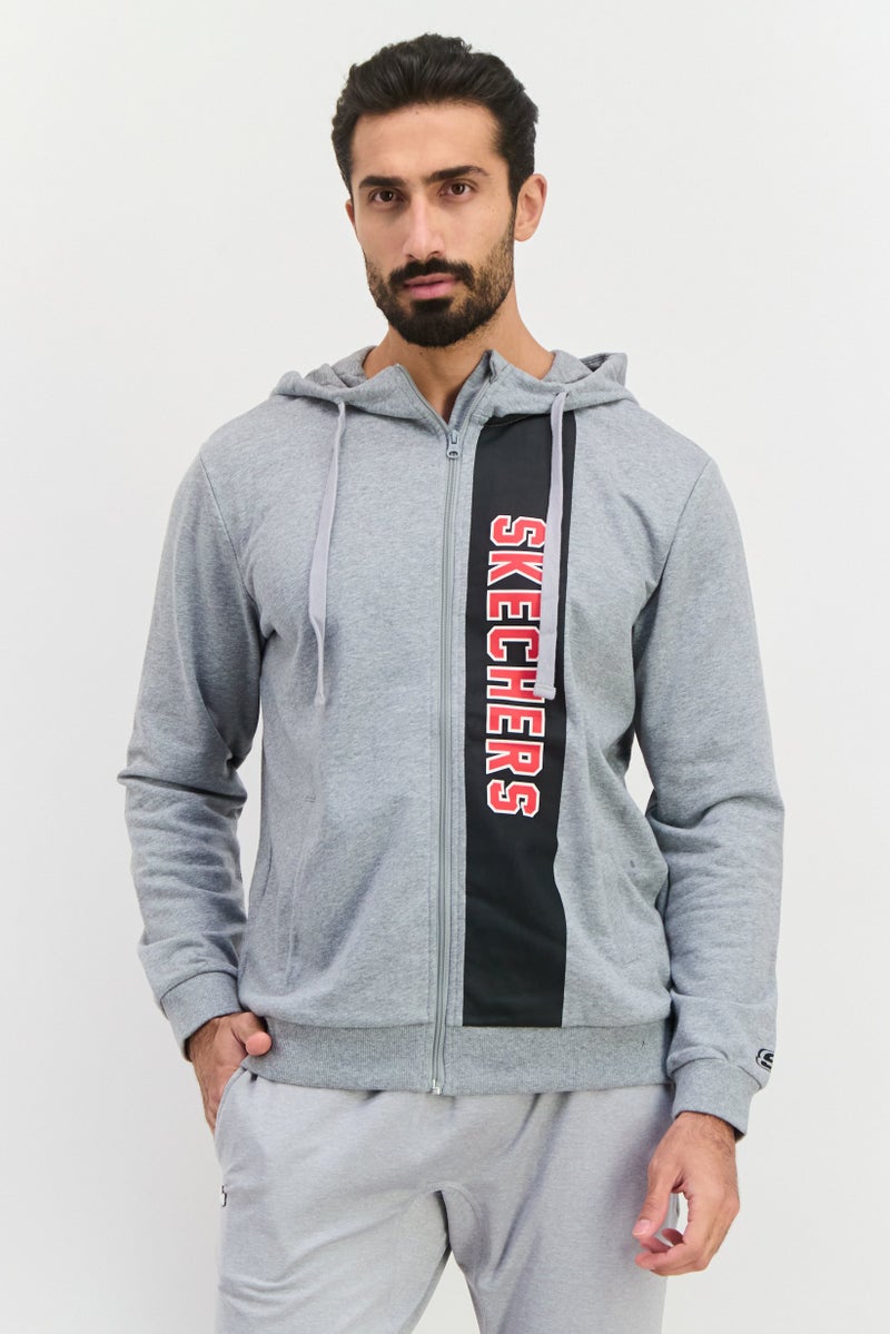 SKECHERS Men Sportswear Fit Brand Logo Outdoor Hoodies, Grey - Image 1