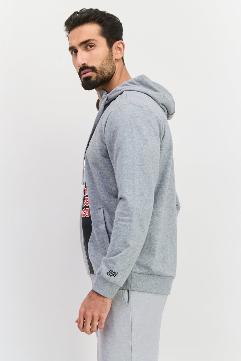 SKECHERS Men Sportswear Fit Brand Logo Outdoor Hoodies, Grey - Image 2