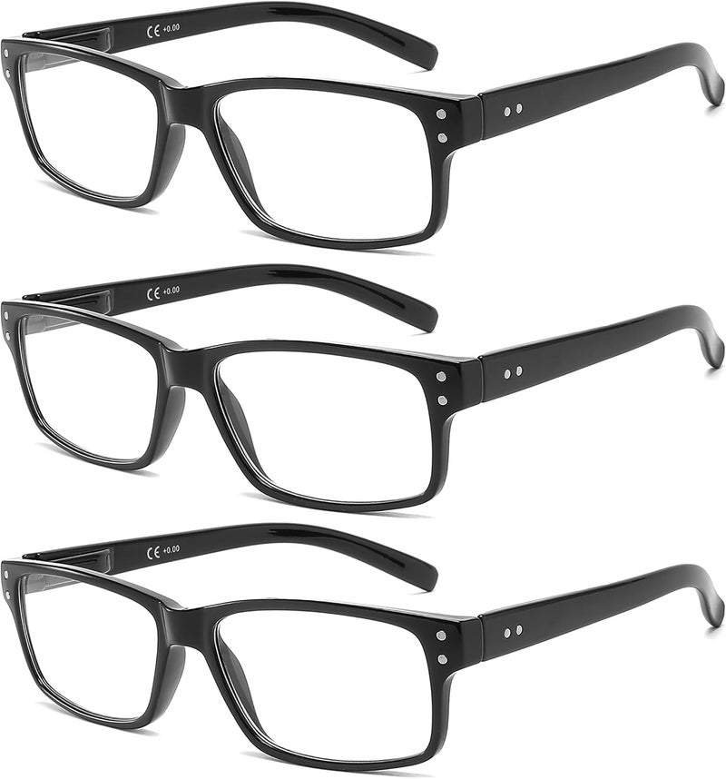 LANLANG 3-Pack Reading Glasses for Men,Spring Hinge,3 Colors,Clear Lens,L-L007 - Image 1