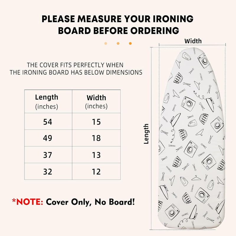 Seiritex Wide Ironing Board Cover and Pad 18 x 49 inch Heat Reflective with Hook and Loop Fasteners, Thick Padding with Elasticized Edges, 3 Layers Iron Board Cover (White) - Image 5