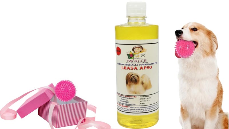 swacch Shampoo | Puppy Safe Shampoo | PH Balanced | Ditch to Itch for Lhasa Apso Dog Shampoo 500ml (Lemon) + Spike Ball Chew Toy Combo Pack - Image 1
