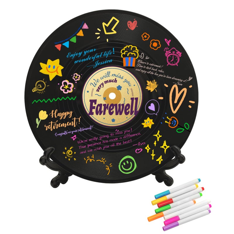 LMVIYAN Farewell Guest Book Alternatives Signature Vinyl Record Decorationsï¼ŒGoing Away Party Decorations Supplies Congrats Retirement Gifts for Woman Menï¼ŒWe Will Miss You Card Board Poster (Farewell) - Image 1