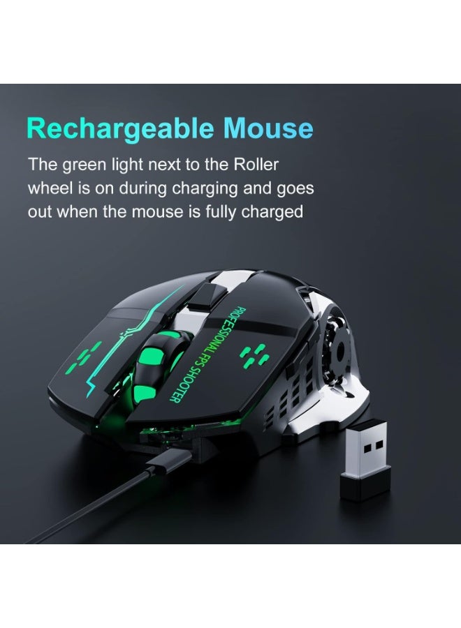 QV13 2.4G Wireless Rechargeable Gaming Mouse, Silent Click with 6 Buttons, 3 Adjustable DPI Levels, Colorful LED Lights, Compatible with Laptop, iPad, MacOS, PC, Windows, and Android (Black) - Image 3