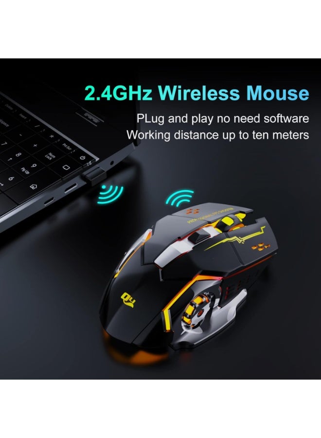 QV13 2.4G Wireless Rechargeable Gaming Mouse, Silent Click with 6 Buttons, 3 Adjustable DPI Levels, Colorful LED Lights, Compatible with Laptop, iPad, MacOS, PC, Windows, and Android (Black) - Image 2