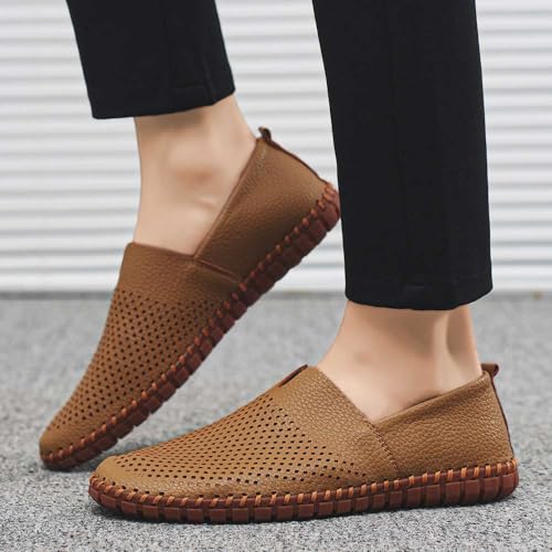 mitvr Men's Genuine Leather Loafer Shoes Slip On Soft Walking Shoes Perforated Driving Shoes,Holing Tan,47EU=12 M US - Image 5