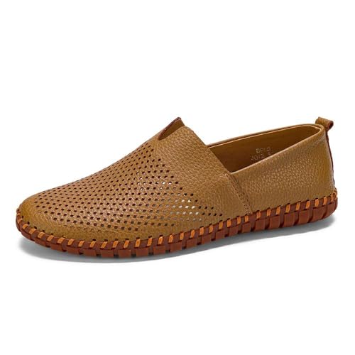 mitvr Men's Genuine Leather Loafer Shoes Slip On Soft Walking Shoes Perforated Driving Shoes,Holing Tan,47EU=12 M US - Image 1