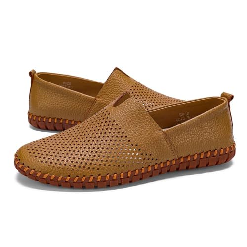 mitvr Men's Genuine Leather Loafer Shoes Slip On Soft Walking Shoes Perforated Driving Shoes,Holing Tan,47EU=12 M US - Image 3