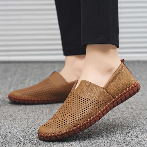 mitvr Men's Genuine Leather Loafer Shoes Slip On Soft Walking Shoes Perforated Driving Shoes,Holing Tan,47EU=12 M US - Image 4