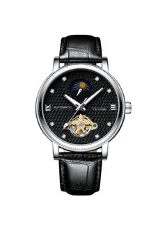 Generic TEVISE Swiss Mens Leather Automatic Watch 612-white shell black face belt 